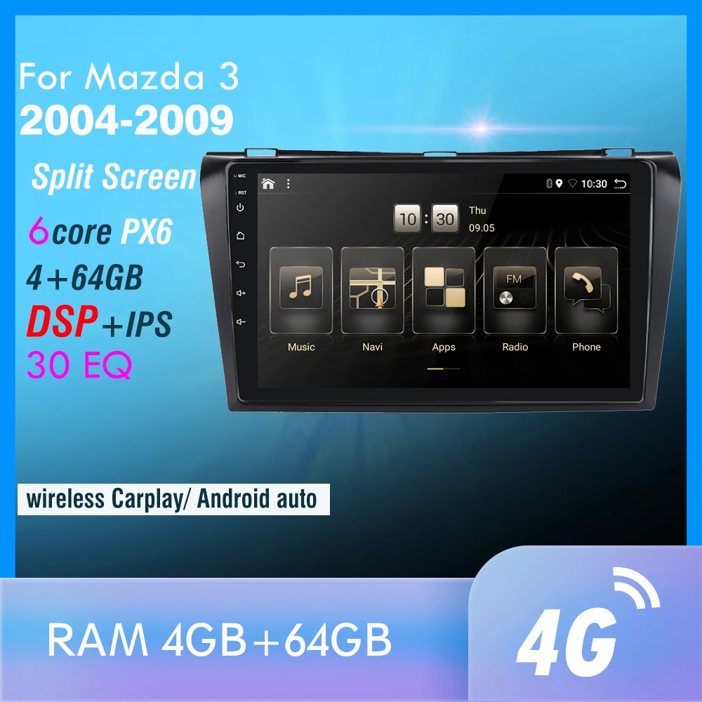 4G+64GB PX6 Car Multimedia Player For Maz da 3 2004-2009 maxx axela Android 10 Radio Auto Navigation GPS 4G wifi rear cam DAB+