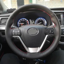 Free Shipping High Quality cowhide Top Layer Leather handmade Sewing Steering wheel covers protect For Toyota Highlander