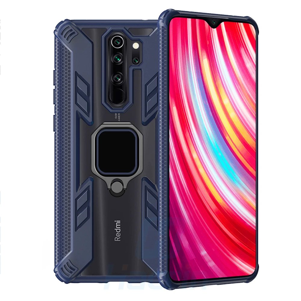 Защитный чехол для Xiao mi Red mi Note 8 Pro Чехол металлический магнитный держатель с кольцом противоударный бампер чехол для Red mi K20 mi 9T Note 8 чехол - Цвет: Синий