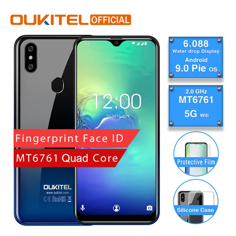 Мобильный телефон OUKITEL C15 Pro Android 9,0, 3 ГБ, 32 ГБ, MT6761, отпечаток пальца, распознавание лица, 4G, LTE, смартфон, 2,4G/5G, WiFi, экран капли воды