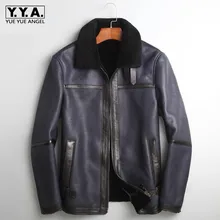 Зимняя мужская куртка с подкладкой из натурального меха, ветрозащитная куртка Байкерская, L-5XL куртка из натуральной кожи, приталенная короткая куртка