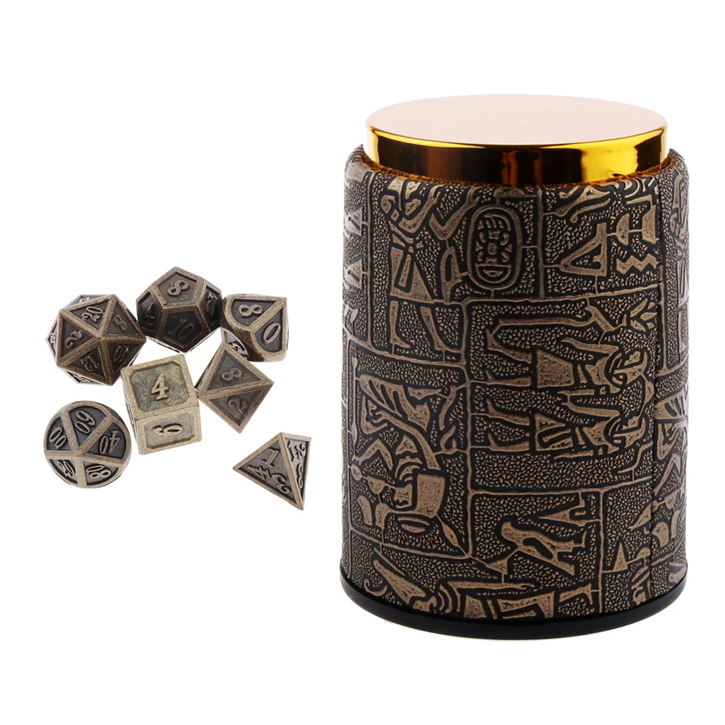 7 Pieces DND Dice Set with Dice Cup - Metal Polyhedral Dungeons and Dragons Dice Sets for RPG Gaming (14mm)