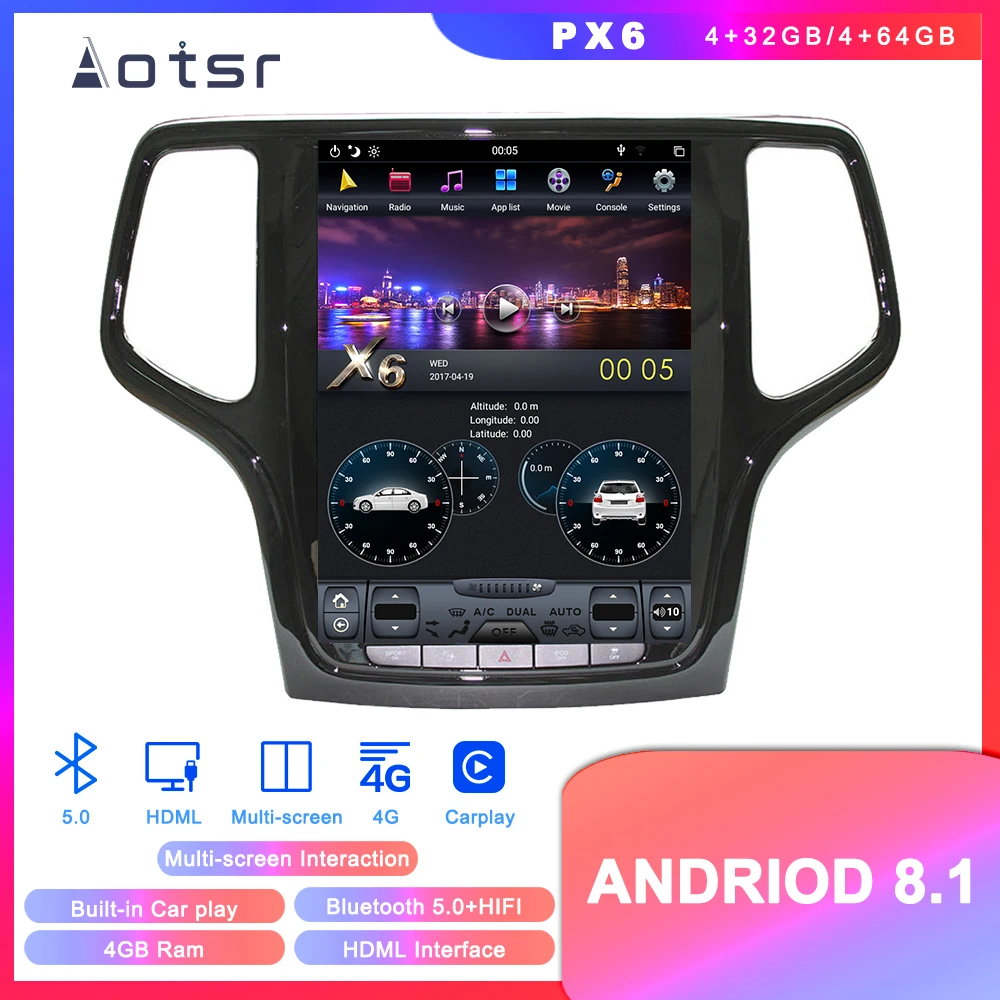 Android 8.1 Tesla style DVD multimedia player GPS navigation for JEEP Grand cherokee 2014+ car radio player Auto stereo headunit