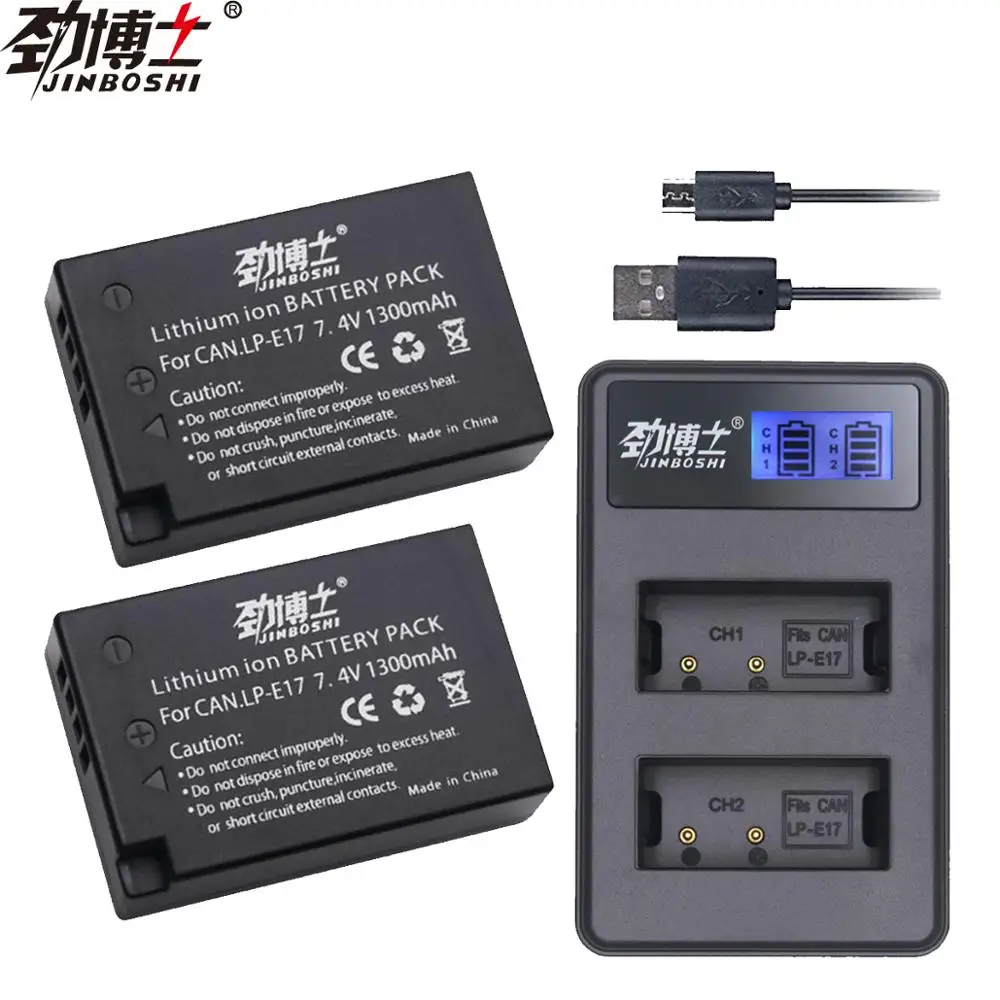 

2Pcs LPE17 LP E17 LP-E17 Li-ion Battery + LCD USB Charger for Canon 200D M3 M5 M6 77D 750D 760D T6i T6s 800D 810D 8000D Kiss X8i