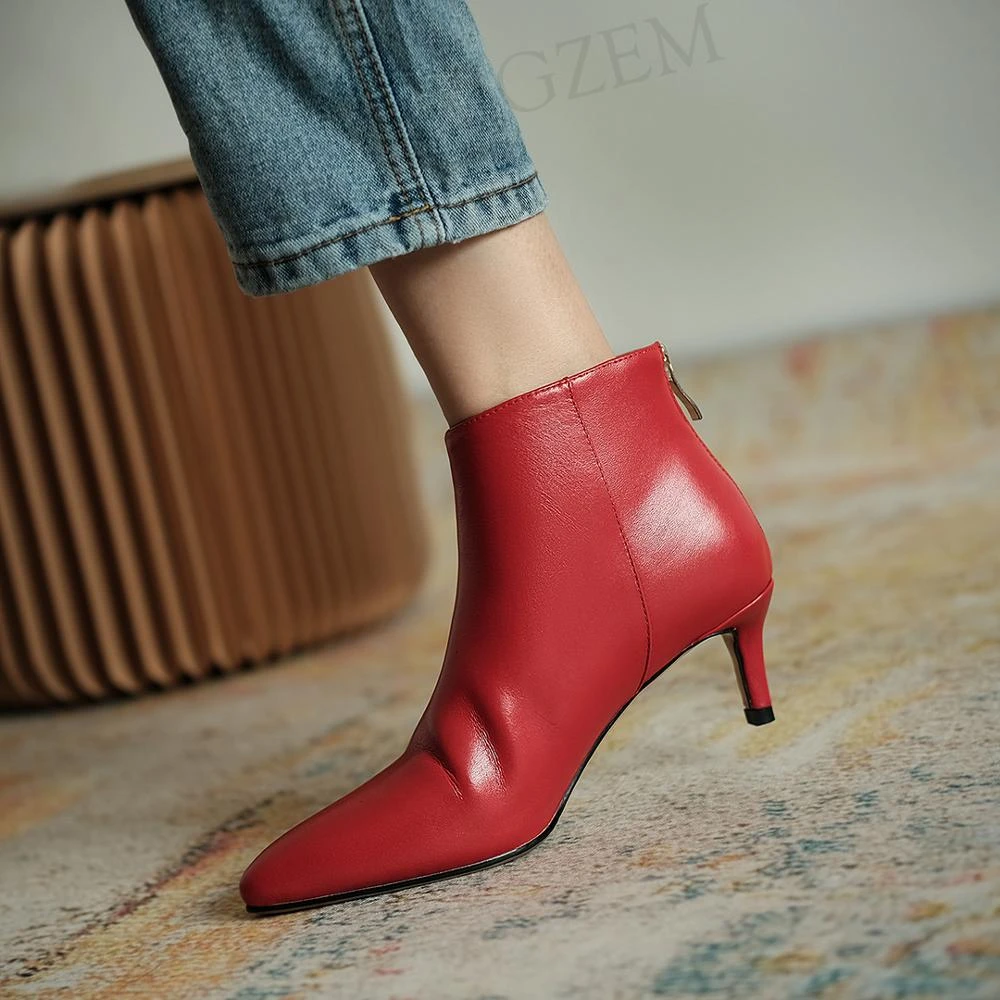 leather ankle boots kitten heel