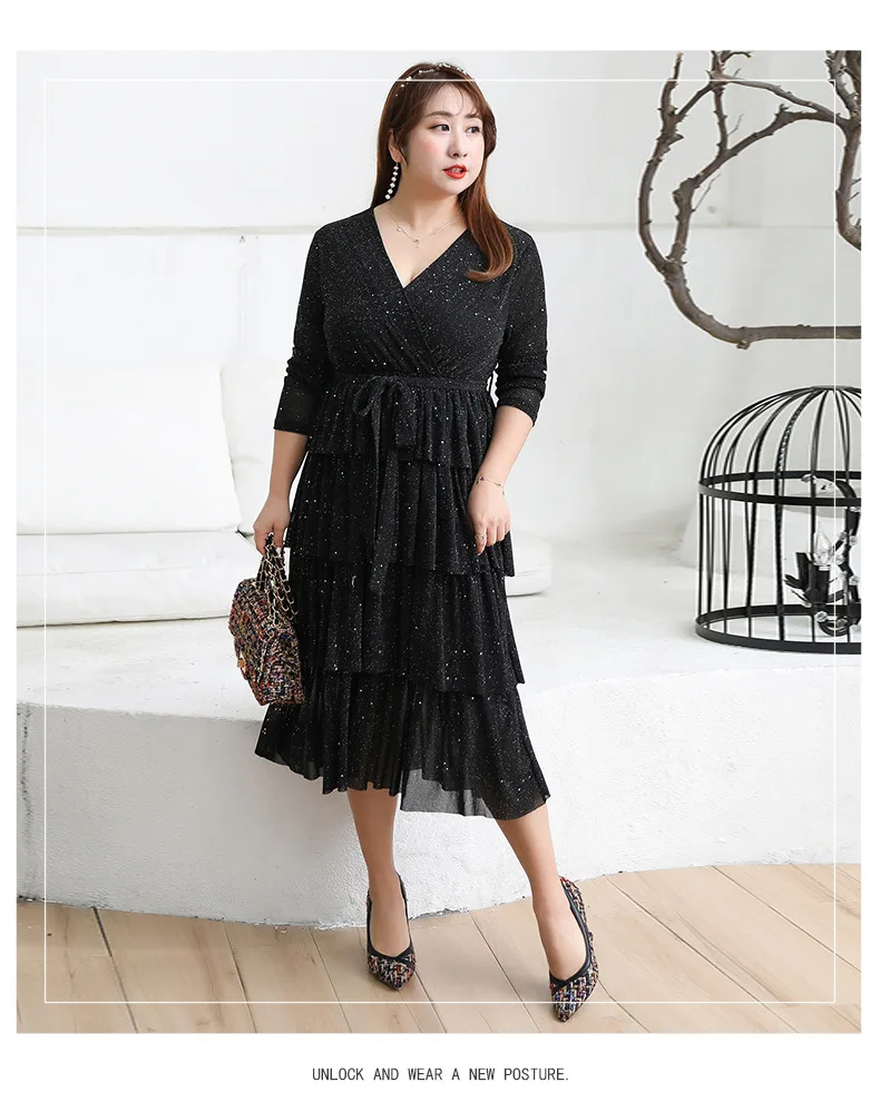 Autumn Clothing New Style Fat Mm Large Size Dress Plus-sized Elegant Liangsi Dress a Generation of Fat a 6804