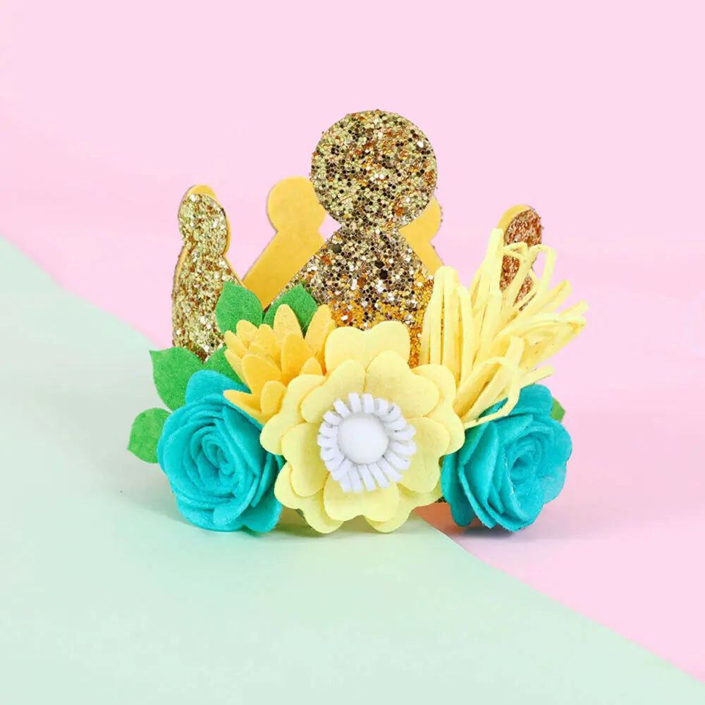 Модные милые, детская Цветочная корона для мальчиков и девочек, шляпа для первого дня рождения, повязка на голову, повязка на голову, головной убор, 4 цвета на выбор