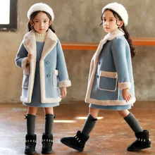 Зимние хлопковые длинные куртки для девочек Детская верхняя одежда для малышей повседневное шерстяное пальто в клетку с отложным воротником
