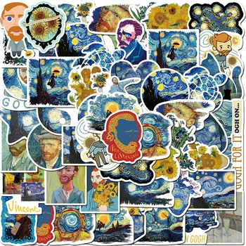 

40 PCS Van Gogh Oil Painting Stickers Waterproof Sunflower Art Sticker Laptop Skateboard Refrigerator Computer Graffiti Sticker
