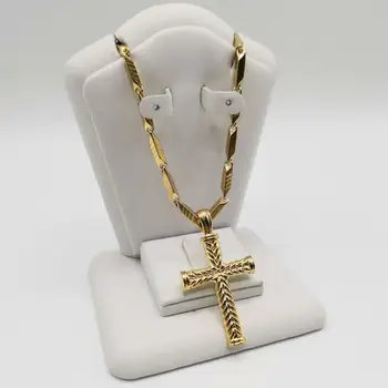 

Women cross 18k gold charms pendant stainless steel necklace fashion christian men jewelry factory wholesale crucifix god gift