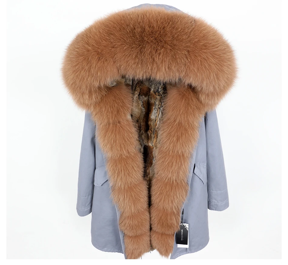 Зимняя женская длинная куртка большого размера пальто из меха лисы с большим меховым воротником из натурального меха съемная подкладка из кроличьего меха Модная парка