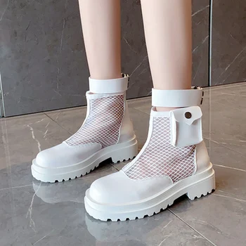 

2020 New High Quality Breathable Mesh Spring Summer Ladies Cool Ankle Boots Fashion Platform Round Toe Women's Motorcycle Boots