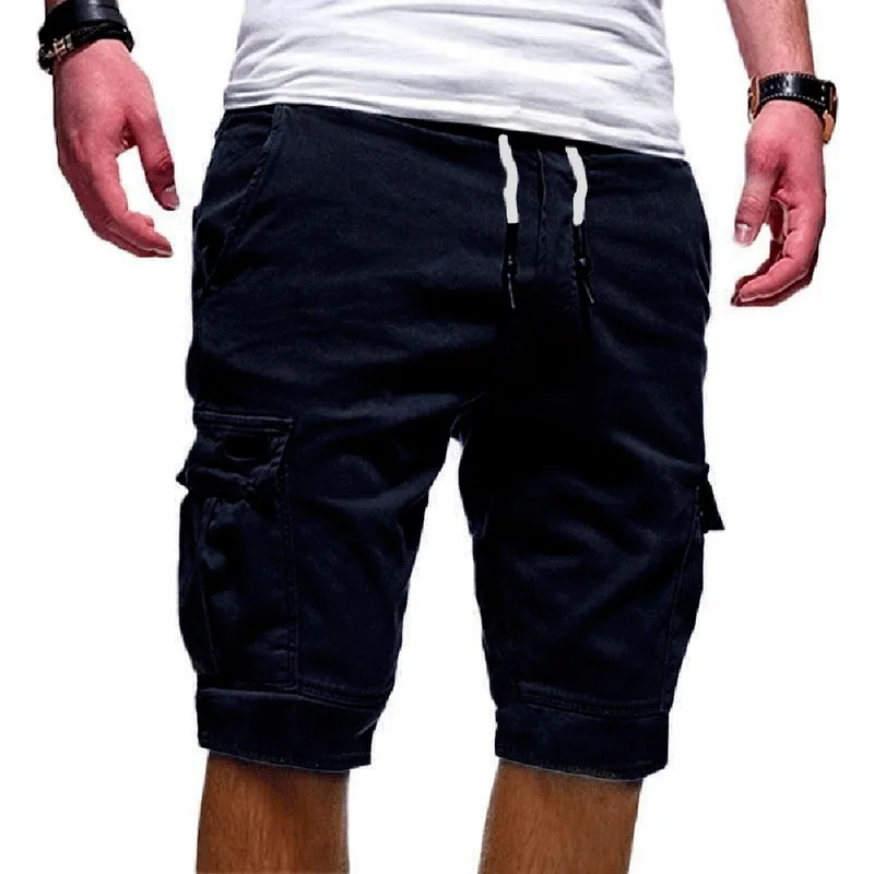 CYSINCOS мужские шорты-карго с несколькими карманами, спортивные штаны для фитнеса, мужские летние шорты с эластичными карманами, пляжные шорты для мужчин - Цвет: Синий