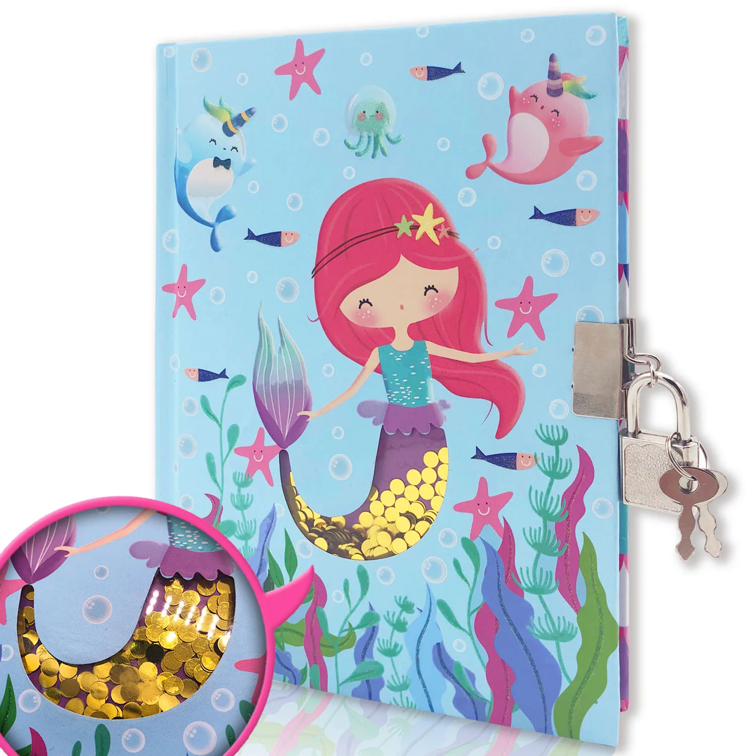 Diario de lentejuelas con cerradura para niñas y niños, cuaderno secreto de sirena para estudiantes, regalos, 7,1x5,3 pulgadas, 160 páginas