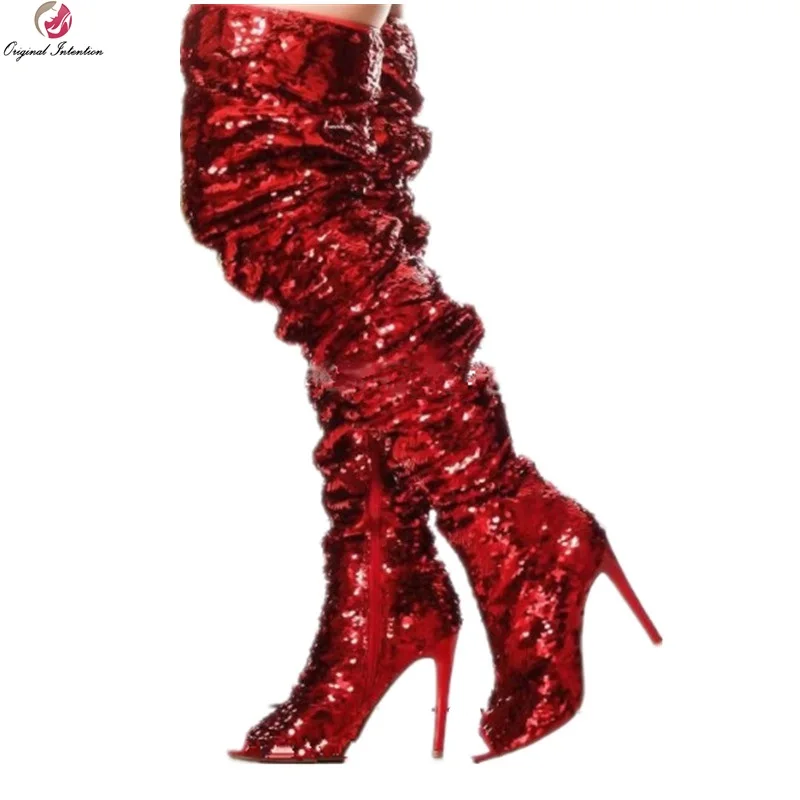 red sequin boots