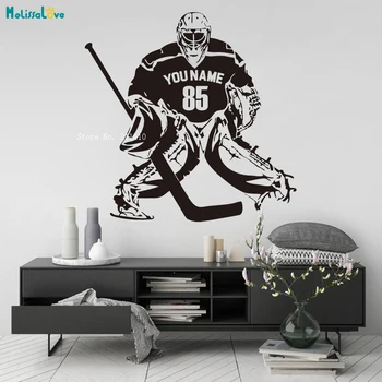 

Custom Name Number Wall Vinyl Decal Hockey Goalkeeper Winter Sport Guaranteed Quality Decor for Teens Man Murals YT2554