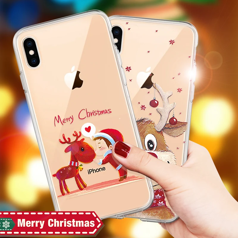 Рождество Мультфильм Окрашенные ТПУ Телефон чехол для iPhone X XR XS Max Санта Клаус