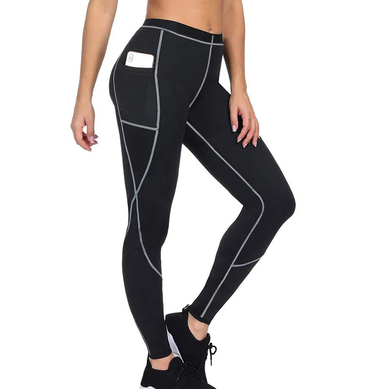 Black 2 Sfit для женщин сауна потеря веса для похудения брюки с боковыми карманами Горячие термо пот леггинсы фитнес тренировки тела Формирователь Спортивные Брюки - Цвет: Black 2