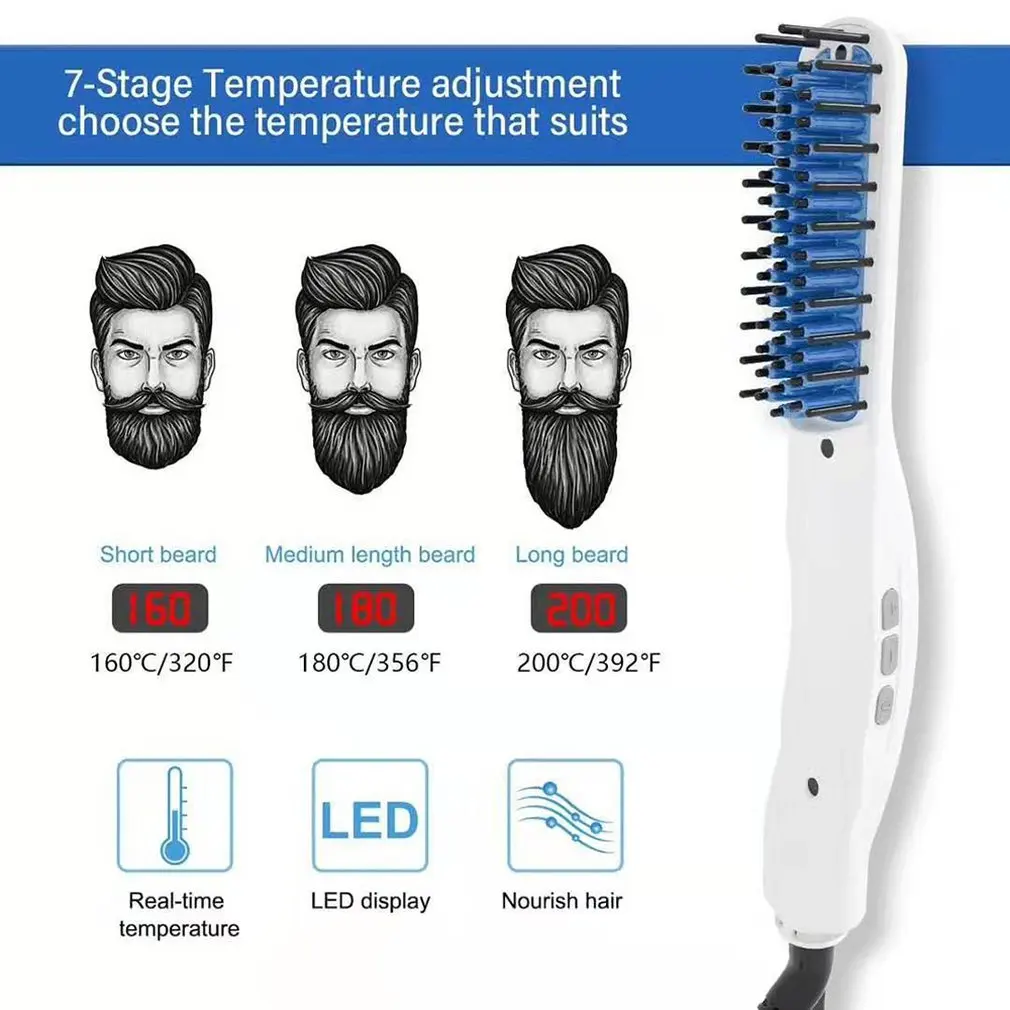 Lcd Мужская многофункциональная расческа для волос, щетка для бороды, выпрямитель для волос, выпрямитель для волос, расческа для завивки волос, быстрый стайлер для волос