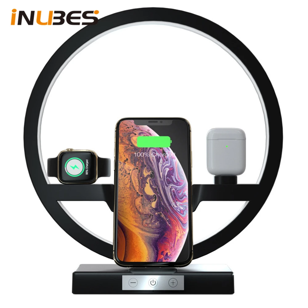 3 In 1 Table Lamp with Wireless Charger for iPhone Charging Dock Station for Apple Watch 5 4 3 Fast Wireless Charger For Airpods