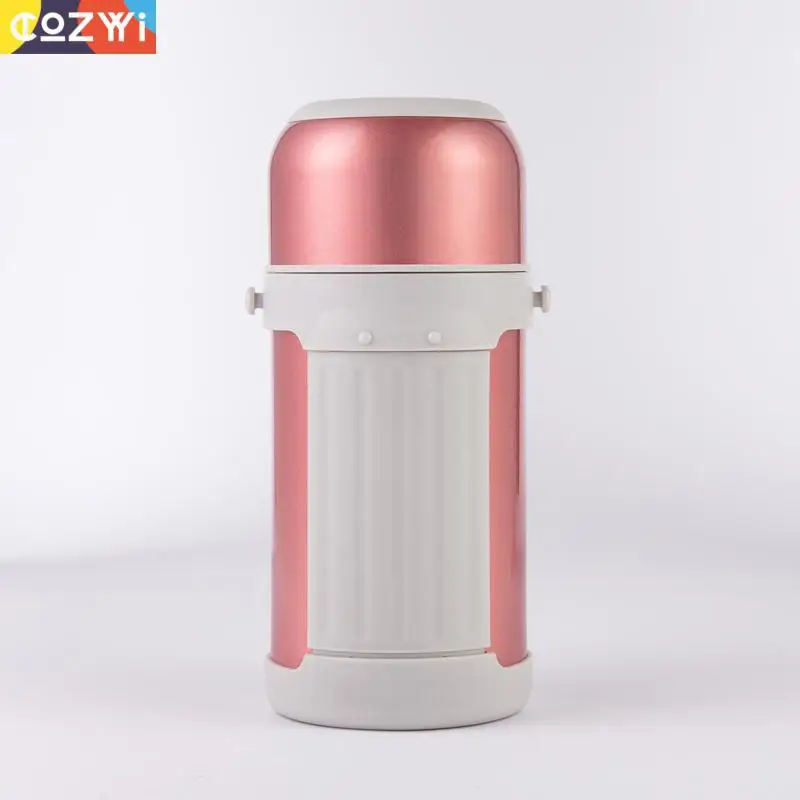 Large Capacity Stainless Steel Thermos Outdoor Folding Handle Portable Insulation Vacuum Cup Coffee Tea Milk Water Flask - Цвет: Pink Gold