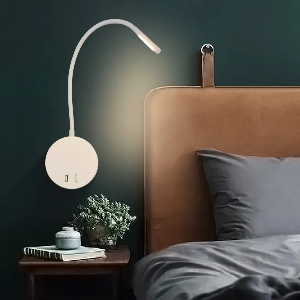 Hartisan USB Port Led Night Light Ajustable Hose Bedside Reading Lamp Warm White Book Bedroom Kids Room Wall Mounted | Лампы и