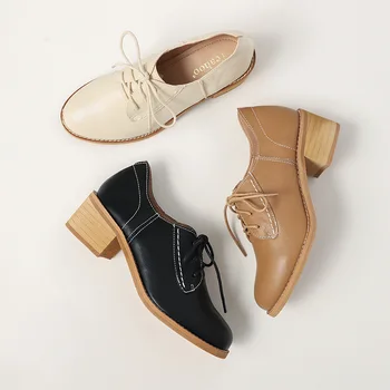 

2019 autumn new rough heel single shoes female retro style fashion simple solid color casual high heels