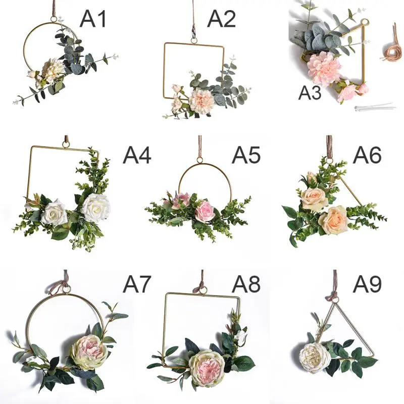 

Wrought Iron Geometric Wreath Wall Hanging Decoration Floral Hoop For Wedding