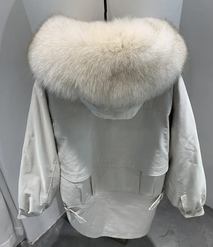 White Шуба из натурального меха женская шуба из кролика рекс воротник из натурального Лисьего меха зимнее пальто Женская Корейская куртка для женщин одежда YY918 - Цвет: White