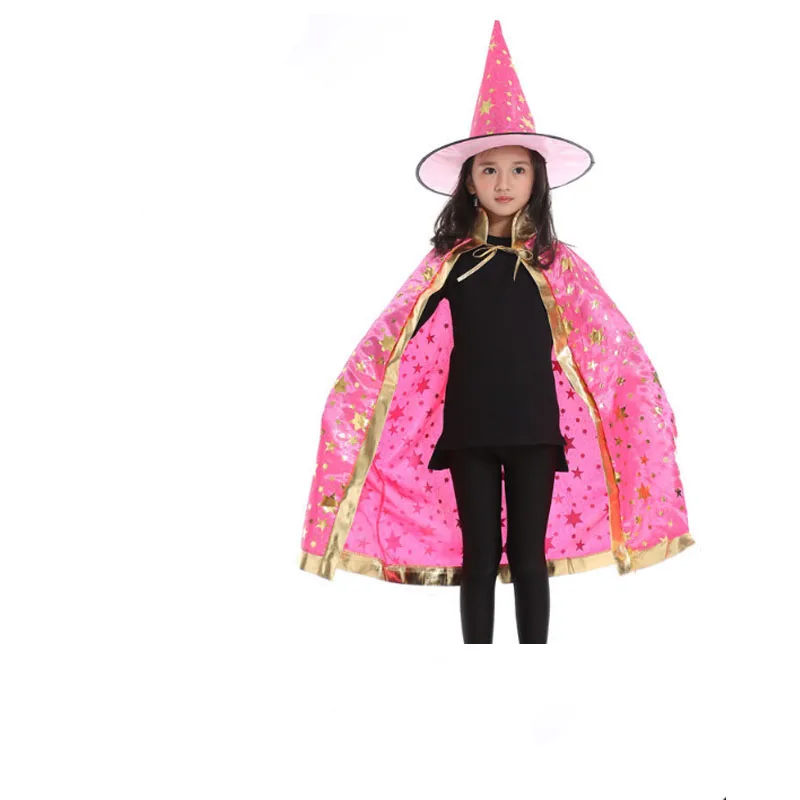 

Children Girls Boy Kids Star Witch Cape Robe Cloak Hat Sets Party Festival Halloween Cosplay Costume Mardi Gras Accessories