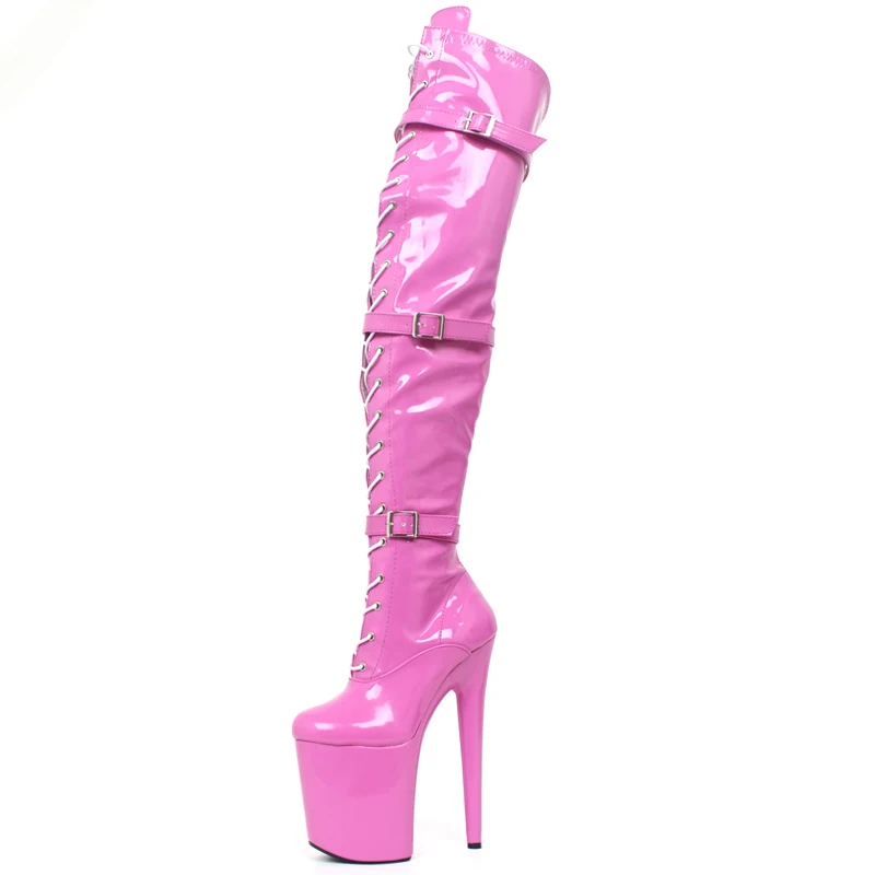 Women 20cm Thin High Heel Platform Boots Sexy Fetish Pointed Toe Buckle Over-The-Knee Dance Thigh Boot