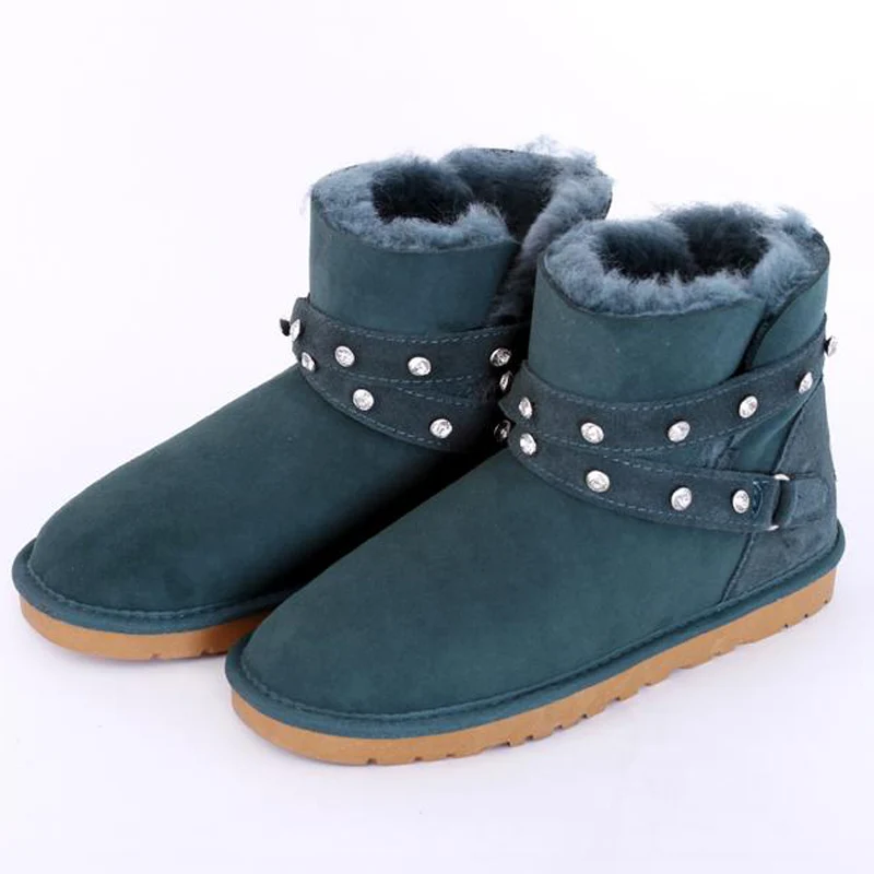 Peacock Blue Лидер продаж; Модные женские зимние ботинки; зимние ботинки из натуральной овечьей кожи; натуральный мех; женские ботинки; ботинки из натуральной шерсти - Цвет: Peacock Blue