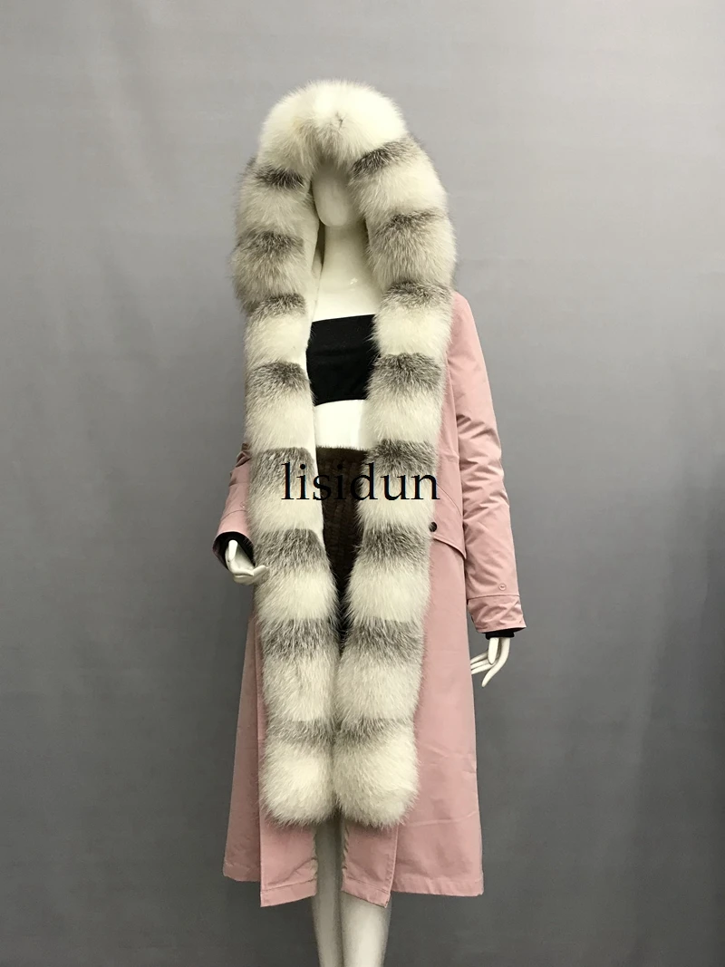 LISIDUN настоящая меховая Парка женская зимняя куртка натуральный Серебряный лисий мех пальто с капюшоном настоящая подкладка из кроличьего меха куртка женская шуба