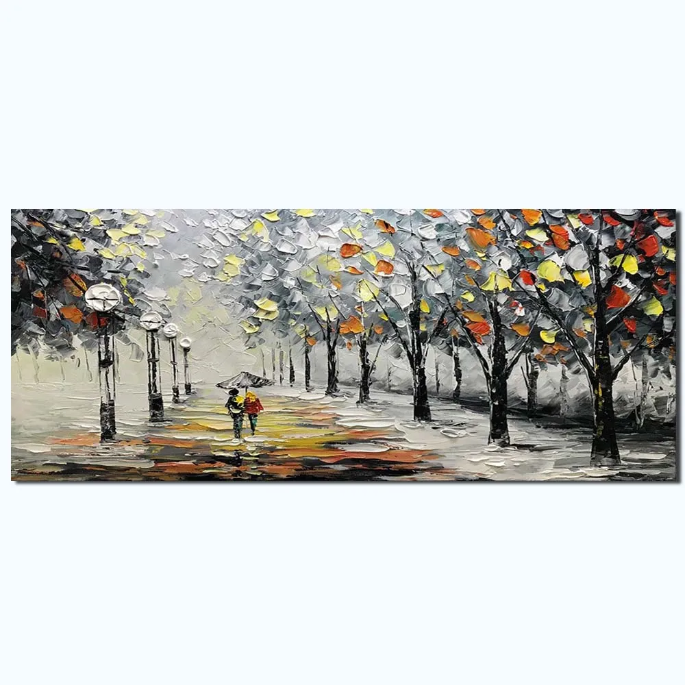 

Hand Painted Abstract Impasto Thick Oil Street Lamp Road Landscape Oil Painting Canvas Living Room Home Decor Drop Shipping