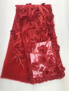 

African 3D Beaded Lace Fabric 2020 High Quality Lace French Net Lace Appliques Red Nigerian Mesh Tulle Lace Fabrics JL28531