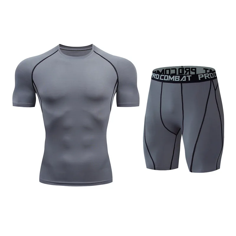 Summer New Style Men's Quick-Drying Suit Fitness Sports Running Sets Gym Compression Breathable Tight-Fitting Workout Clothing | Спорт и