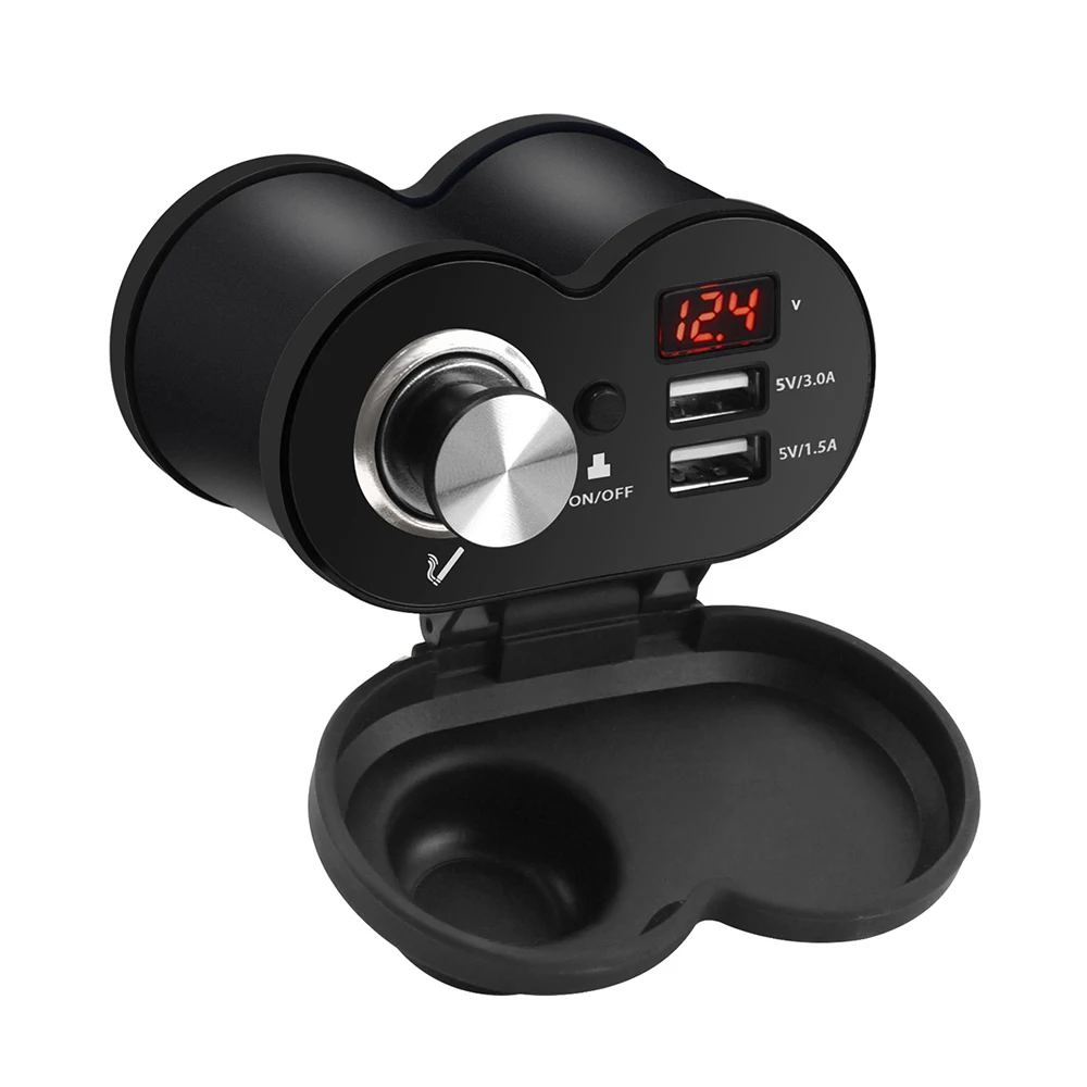Black Прикуриватель для мотоцикла, двойной USB QC 3,0, быстрая зарядка, 5 В, а/А, USB зарядное устройство с вольтметром, отображение времени с функцией включения/выключения - Цвет: Black