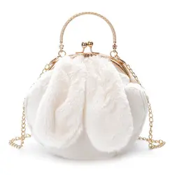 Женская меховая сумка, милая плюшевая посылка, женские сумочки через плечо с цепочкой, модные женские сумочки, сумки с кроличьими ушками