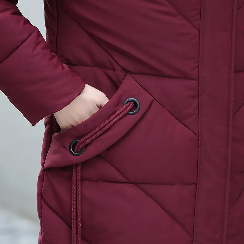 Большие размеры 7XL 8XL зимняя куртка для женщин среднего возраста с капюшоном и меховым воротником женские куртки зимние пальто Длинная стеганая куртка парки C5865