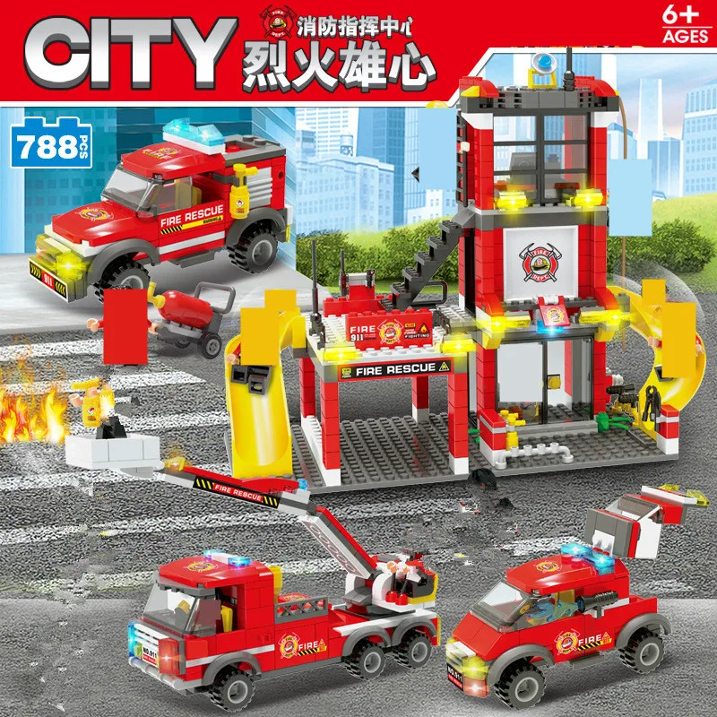 

788Pcs Fire Command Center Engine Ladder Truck Car Building Blocks Sets LegoINGLs City DIY Bricks Playmobil Toys Christmas Gifts