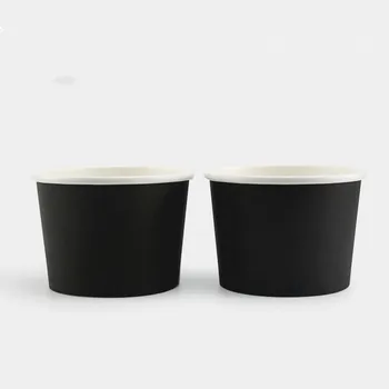 

50pcs High quality black thicken disposable paper cups 8oz 12oz 16oz ice cream fried yogurt round cup with transparent lid
