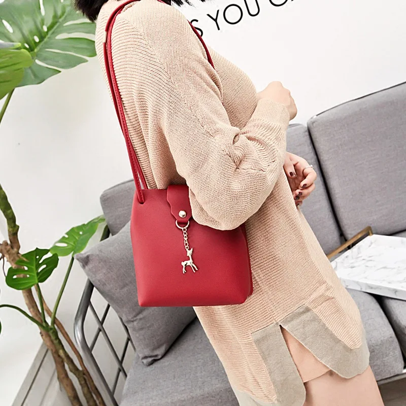 

2019 Spring And Summer New Style Japanese Korean Deer Bucket Bag WOMEN'S Bag Small Shoulder Bag Simple Casual Crossbody Bag Smal