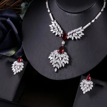 

Trendy Wedding Necklace Earrings Set Bridal Jewelry Sets Pendientes Mujer Moda Cubic Zirconia for Women Janekelly A560 Green