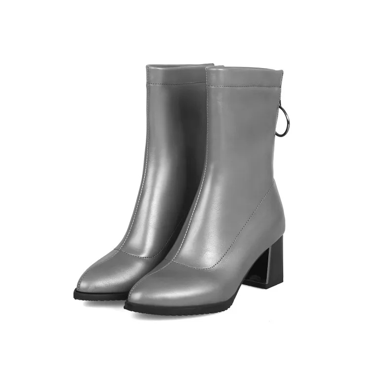 winter The New fashion Round head Thick heel Martin boots Back zipper Sexy pearl Plus velvet Keep warm High heel Women boots - Color: Gray