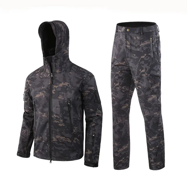 Высоковетрозащитные термальные велосипедные костюмы, Тактическая Военная куртка+ брюки, водонепроницаемая одежда для альпинизма и охоты - Цвет: CP Black