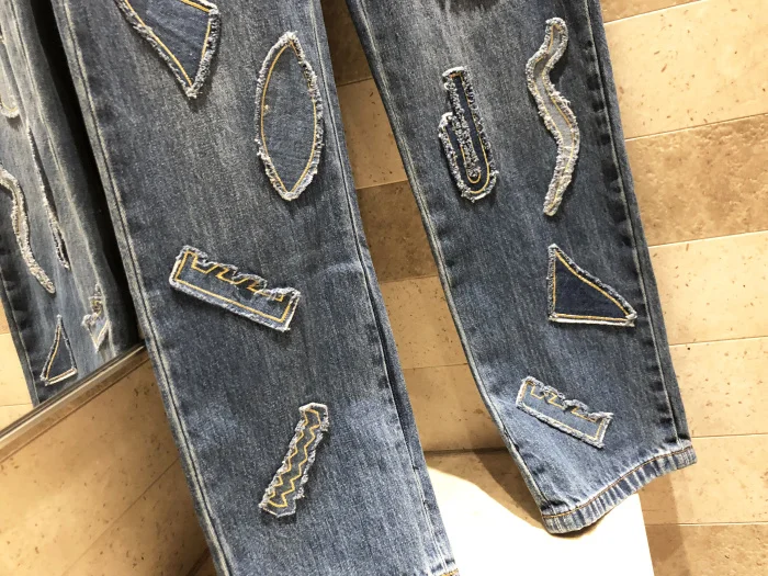 Casual women's jeans patch trousers women's high street straight jeans high quality women's clothing