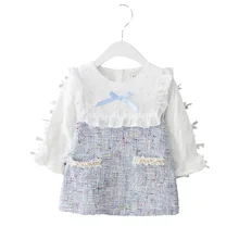 JOYINPARTY/ г.; осенняя одежда для маленьких детей с оборками; милый вязаный с бантом; лоскутное платье с длинными рукавами для девочек; платье принцессы; vestidos