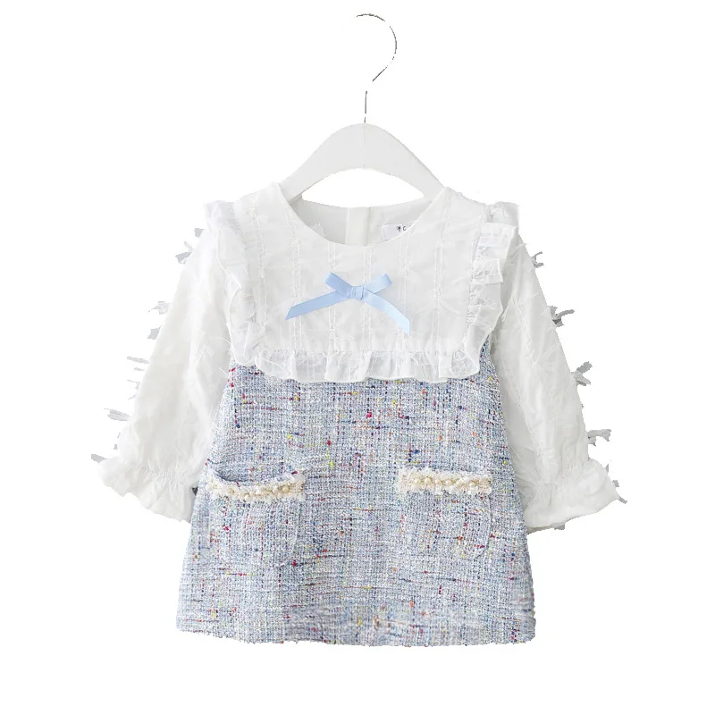 

JOYINPARTY 2019 Autumn Baby Infants Ruffles Sweet Bow Knit Knitwear Patchwork Long Sleeve Dress For Girls Princess Vestidos