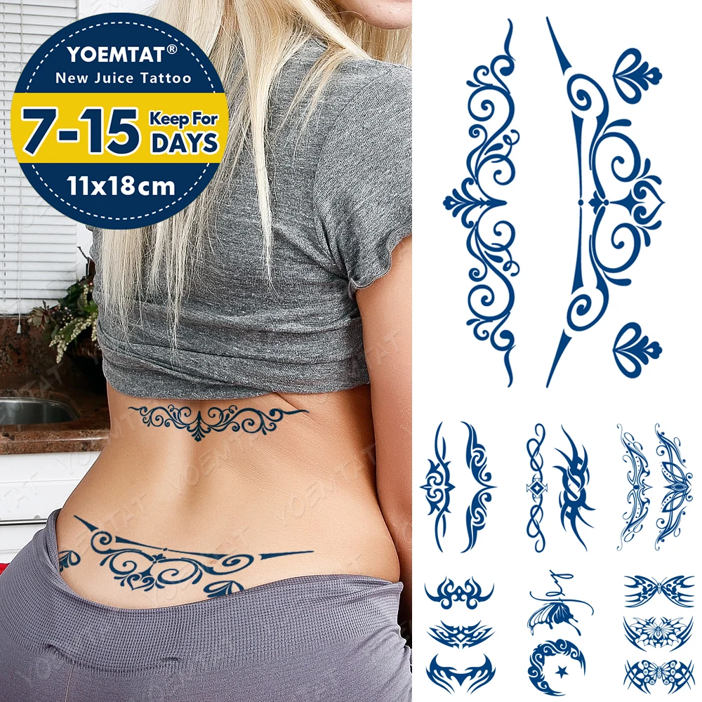 Tattoo Stickers Juice Ink Lasting Waterproof Temporary Flower Chain Butterfly Flash Tatto Women Sexy Waist Body Fake Tattoos Men