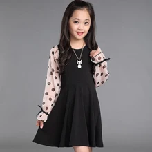 Модные лоскутные платья для девочек платье в горошек для детей, летняя праздничная одежда для девочек весеннее повседневное детское платье для девочек, От 4 до 14 лет